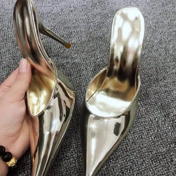 Gold Sexy Women's Pointed Toe Stiletto High Heels - Picture 2 of 3